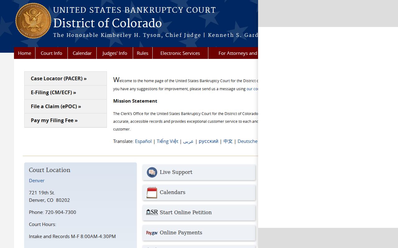 Otis bankruptcy court docket route on the Colorado Bankruptcy Court site