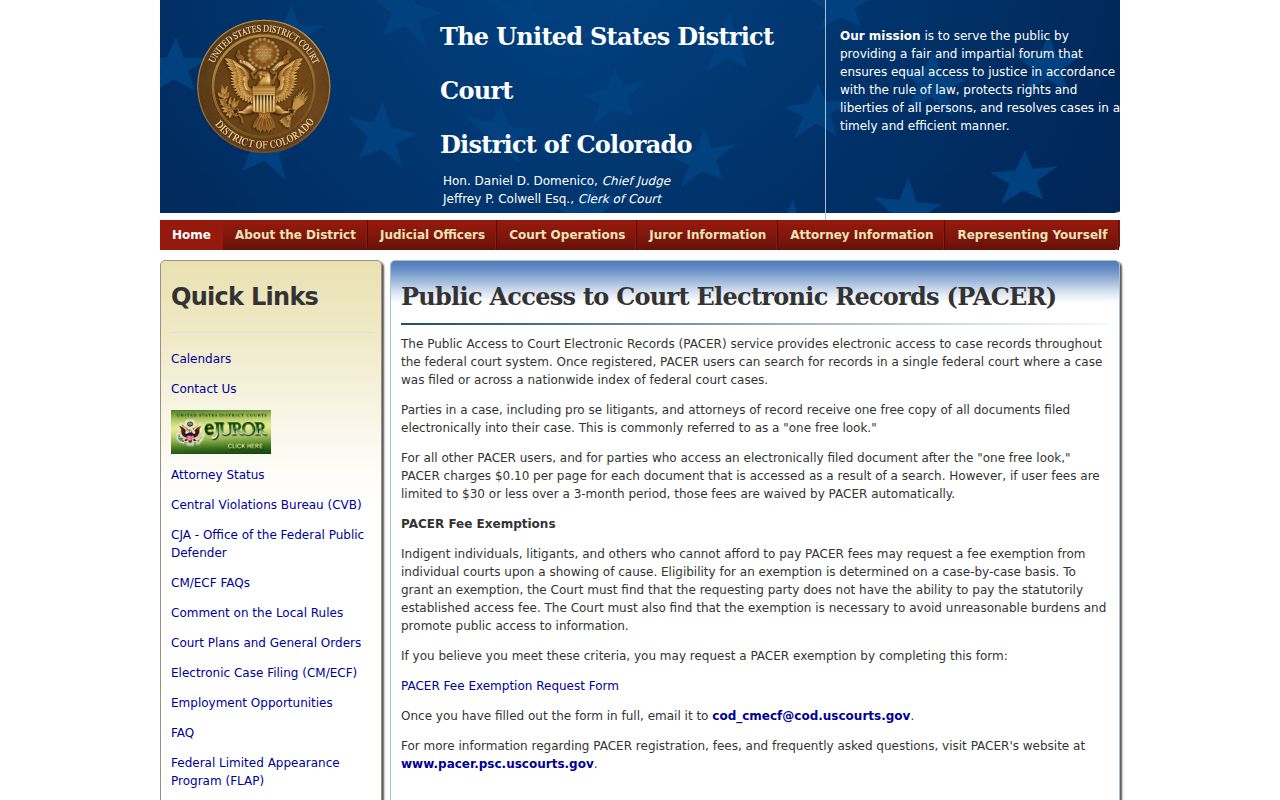 District of Colorado PACER guidance for Otis-related federal dockets
