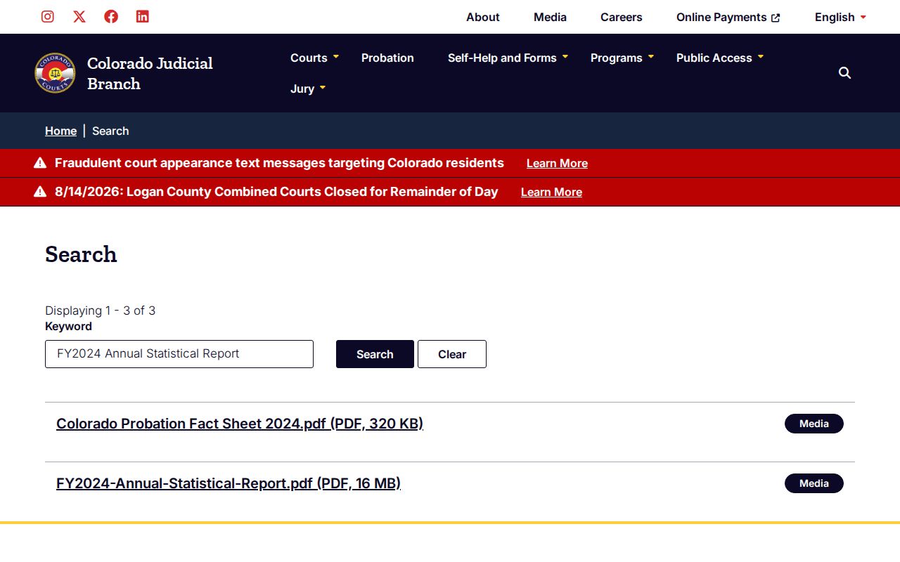 Washington County court calendar statistical report search