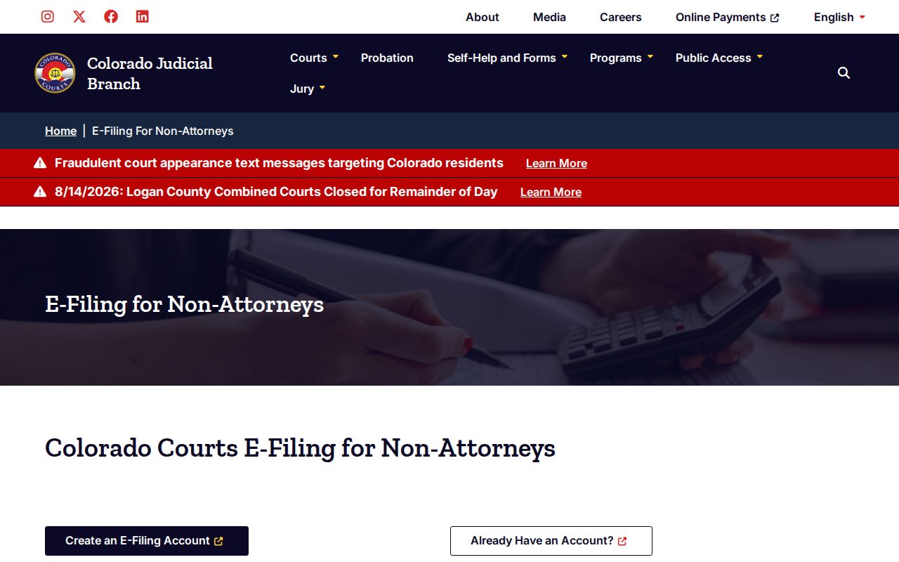 Washington County case lookup through Colorado Courts E-Filing own-case access