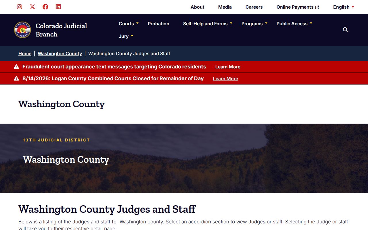 Washington County court docket clerk and judicial staff directory