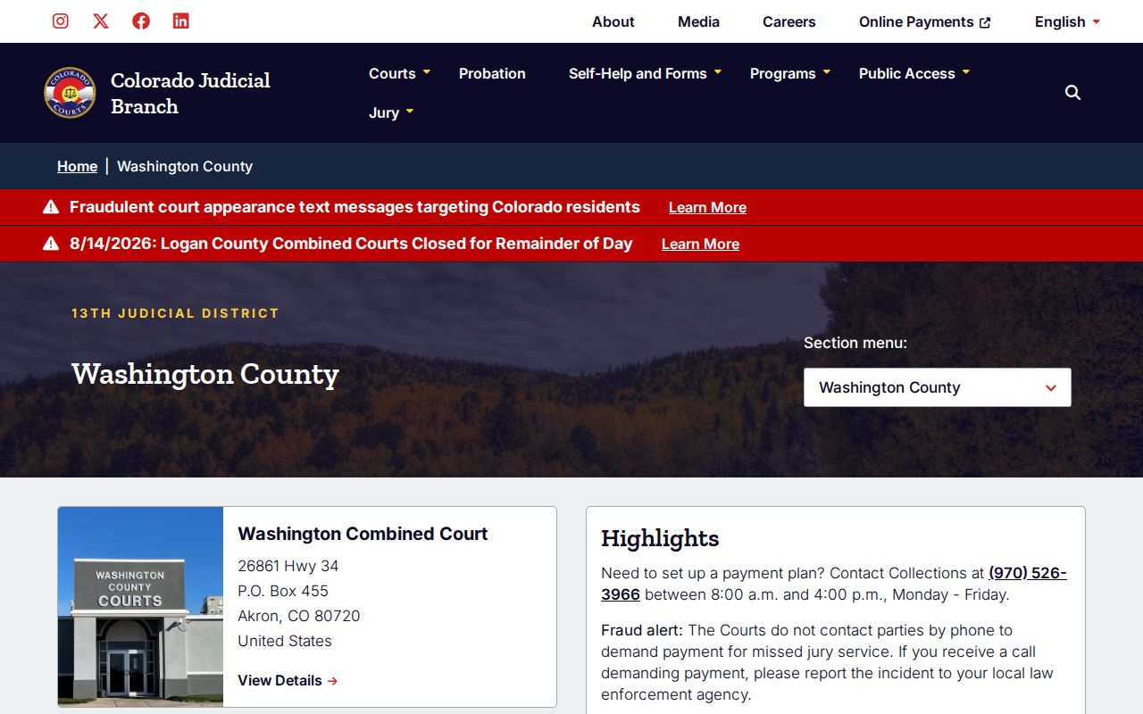 Washington County court docket official Combined Court page