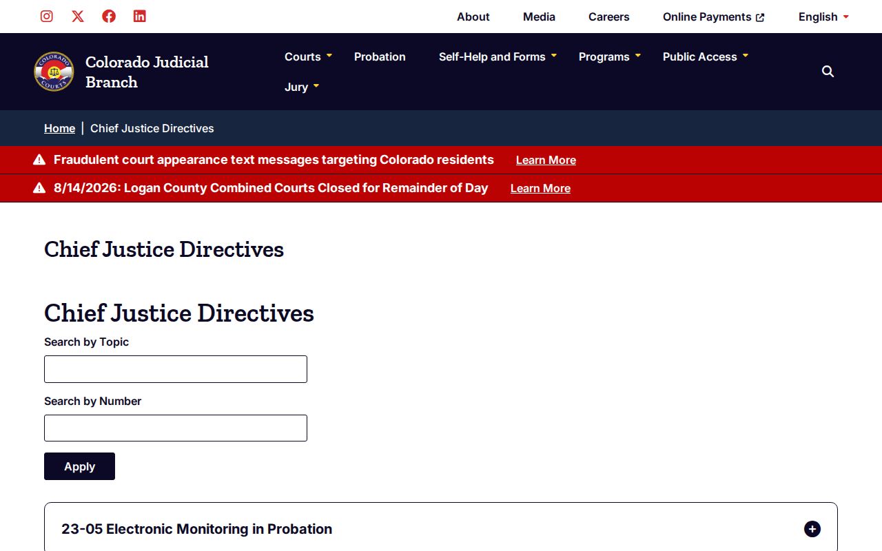 Washington County court record search through Colorado Chief Justice directives